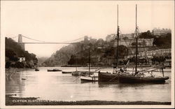 Boats Near the Clifton Suspension Bridge, Bristol England Postcard Postcard Postcard