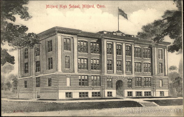 High School Building Milford, CT Postcard