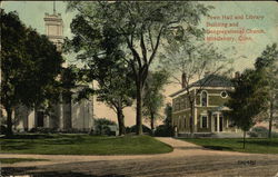 Town Hall and Library Building and Congregational Church Postcard