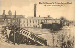 Old Granite Street Bridge after Flood 1896 Manchester, NH Postcard Postcard Postcard