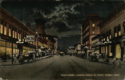 Main Street Looking North by Night Pueblo, CO Postcard Postcard Postcard