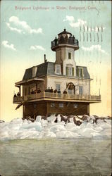 Bridgeport Lighthouse in Winter Connecticut Postcard Postcard Postcard