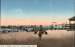 View of Bathers and Pier Crescent Beach, CT Postcard Postcard Postcard