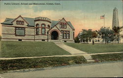 Public Library, School and Monument Postcard