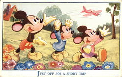 Mickey Mouse and Kids - "Just off for a Short Trip" Postcard