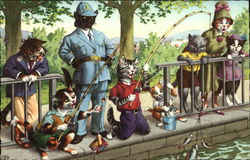 Cats catching fish Postcard