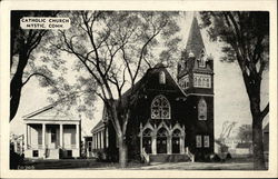 Street View of Catholic Church Mystic, CT Postcard Postcard Postcard