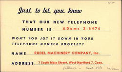 Rudel Machinery Company, Inc. West Hartford, CT Postcard Postcard Postcard