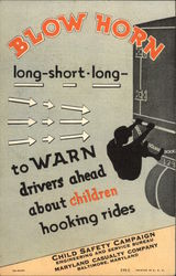 Blow Horn to Warn Drivers About Children Hooking Rides Postcard