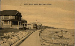 Rocky Ledge Beach East River, CT Postcard Postcard Postcard