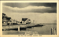 Sea Wall and Cottages Madison, CT Postcard Postcard Postcard