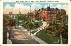 High School and City Hall, Central Hill Park Somerville, MA Postcard Postcard Postcard