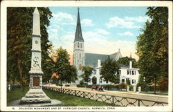 Soldiers Monument and St. Patricks Church Norwich, CT Postcard Postcard Postcard