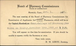 Board of Pharmacy Commissioners. State Of Connecticut Doctors & Medicine Postcard Postcard Postcard