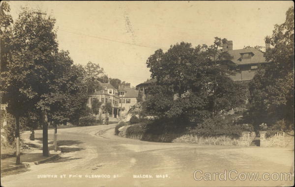 Summer Street from Glenwood Street Malden, MA Postcard