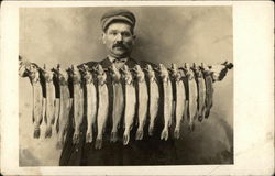 Man Holding a lot of Fish Postcard Postcard Postcard