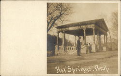 Man Standing near Outdoor Open Air Structure Hot Springs, AR Postcard Postcard Postcard