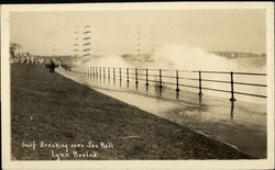 Surf Breaking over Sea Wall Lynn, MA Postcard Postcard Postcard