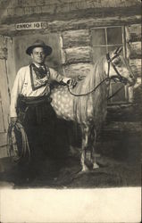 Man in Cowboy Attire Posing with a Horse Cowboy Western Postcard Postcard Postcard