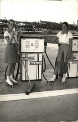 Gas Station Girls on Roller Skates Photographic Art Postcard Postcard Postcard