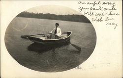 Woman in Boat on Water Postcard