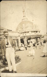 Luna park Man Posing at Amusement Park Submarine Attacks Postcard