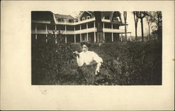 Woman Sitting in front of Large House West Haven, CT Postcard Postcard Postcard