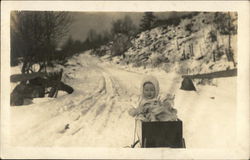 Toddler in Wagon on Snow Children Postcard Postcard Postcard