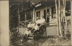 Snapshot of Men on Porch Stairs Winsted, CT Postcard Postcard Postcard