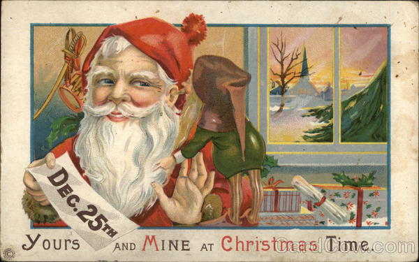 Yours and Mine at Christmas Time Santa Claus Postcard