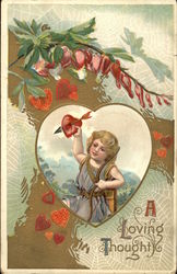 Cupid in a Heart with Flowers and Spiderwebs Postcard Postcard Postcard