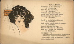 Drawing of a portrait of woman's head with California poem Postcard