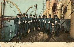 U.S. Sailors Life "Marines Drill" Postcard