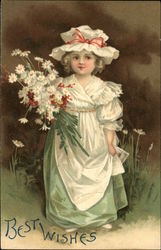 Best Wishes: Girl Holding Flower Bouquet Postcard