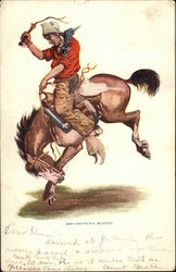 Broncho Buster - Painting of rodeo cowboy riding bucking horse Rodeos Postcard Postcard Postcard