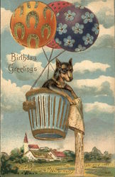 Dog in Baloon Basket, Birthday Greetings Postcard Postcard Postcard