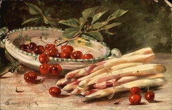 Still Life with Cherries and White Asparagus Postcard Postcard Postcard