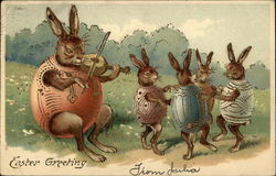 Rabbits Dressed in Eggshells Dancing to Music With Bunnies Postcard Postcard Postcard