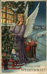 Angel with Christmas Tree and Toys Angels Postcard Postcard Postcard