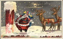 Santa Next to Chimney with Reindeer Postcard