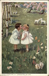 Springtime of Life: Boy and Girl Kissing Postcard