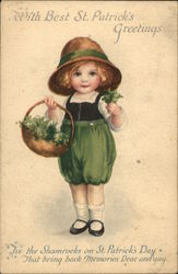 Child Wearing Green Carrying Basket Postcard