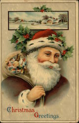 Christmas Greetings - Santa Claus with Sack of Toys Postcard Postcard Postcard