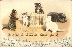 Kittens with minitaure building Postcard