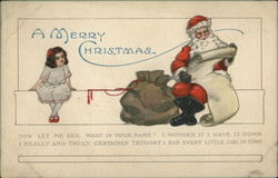 A Merry Christmas, Santa and Small Child Postcard