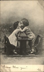 Two Children Kissing at Table Postcard Postcard Postcard