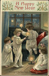 A Happy New Year - Children with Candles Postcard Postcard Postcard