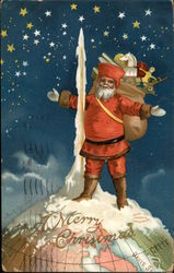 Santa Standing on Earth with Presents Santa Claus Postcard Postcard Postcard