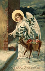 Angel with Deer Carrying Gifts Angels Postcard Postcard Postcard