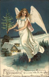 Angel and Christmas Tree Angels Postcard Postcard Postcard